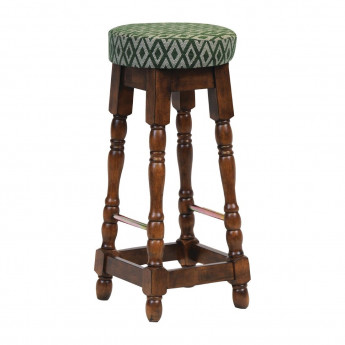 Classic Rubber Wood High Bar Stool with Green Diamond Seat (Pack of 2) - Click to Enlarge