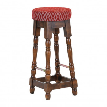 Classic Rubber Wood High Bar Stool with Red Diamond Seat (Pack of 2) - Click to Enlarge