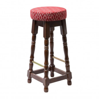 Classic Dark Wood High Bar Stool with Red Diamond Seat (Pack of 2) - Click to Enlarge