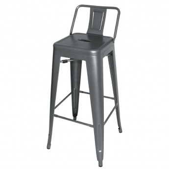 Bolero Bistro High Stool With Backrest Gun Metal (Pack of 4) - Click to Enlarge