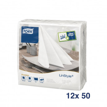 Tork Premium Linstyle Dinner Napkin White 40x40cm 1/4 Fold (Pack of 600) - Click to Enlarge
