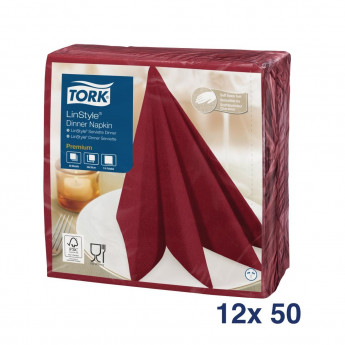 Tork Premium Linstyle Dinner Napkin Burgundy 40x40cm 1/4 Fold (Pack of 600) - Click to Enlarge