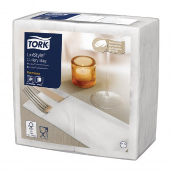 Tork Premium LinStyle Cutlery Napkins White (Pack of 12 x 50) - Click to Enlarge