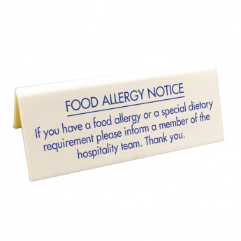 Food allergy Table Notice - Click to Enlarge