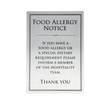 Brushed Steel Food Allergy Sign - Click to Enlarge