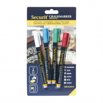 Securit 2mm Liquid Chalk Pens Assorted Colours (Pack of 4) - Click to Enlarge
