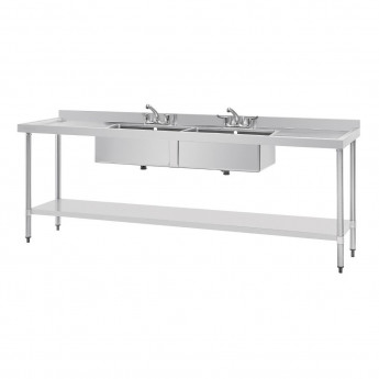 Vogue Stainless Steel Double Sink with Double Drainer 2400mm - Click to Enlarge