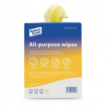 Robert Scott All-Purpose Antibacterial Cleaning Cloths Yellow (200 Pack) - Click to Enlarge