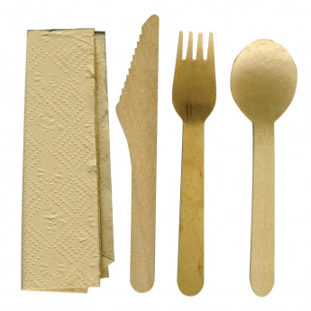 eGreen Individually Kraft Wrapped 4-in-1 Wooden Cutlery Set (Pack of 250) - Click to Enlarge