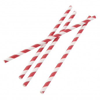 Fiesta Green Individually Wrapped Compostable Paper Straws Red Stripes (Pack of 250) - Click to Enlarge