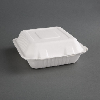 Fiesta Green Compostable Bagasse Hinged 3-Compartment Food Containers 201mm (Pack of 200) - Click to Enlarge