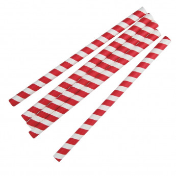 Fiesta Green Individually Wrapped Compostable Paper Smoothie Straws Red Stripes (Pack of 250) - Click to Enlarge