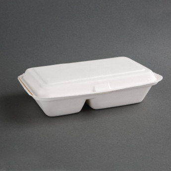 Fiesta Green Compostable Bagasse Hinged 2-Compartment Food Containers 253mm (Pack of 200) - Click to Enlarge