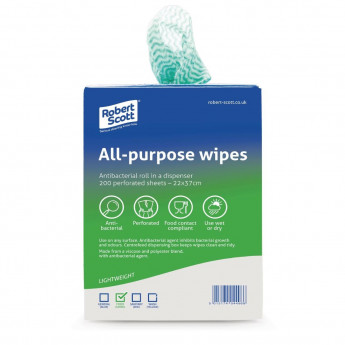 Robert Scott All-Purpose Antibacterial Cleaning Cloths Green (Pack of 200) - Click to Enlarge