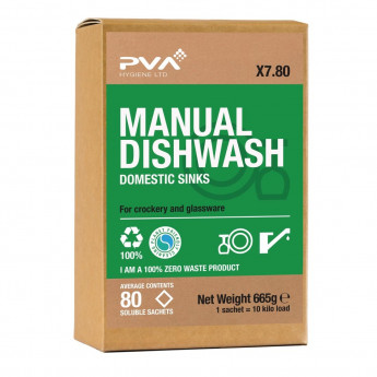 PVA Hygiene Manual Dishwash Detergent Soluble Sachets (80 Sachets) - Click to Enlarge