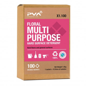 PVA Hygiene Floral Multi-Purpose Hard Surface Detergent Soluble Sachets (100 Sachets) - Click to Enlarge