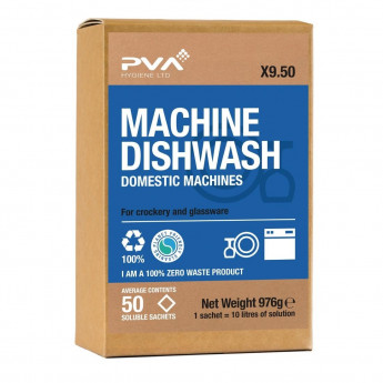 PVA Hygiene Machine Dishwash Detergent Soluble Sachets (50 Sachets) - Click to Enlarge