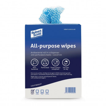 Robert Scott All-Purpose Antibacterial Cleaning Cloths Blue (Pack of 200) - Click to Enlarge