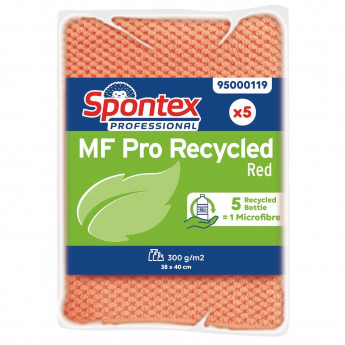 Spontex MF Pro Recycled Microfibre Cloth Red (pk5) - Click to Enlarge
