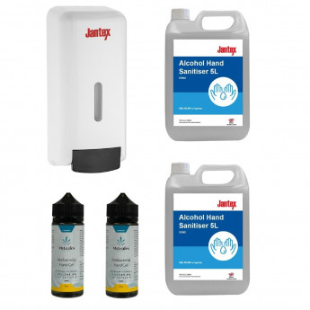 Special Offer 4 x Hand Sanitisers and Jantex Soap and Hand Sanitiser Dispenser - Click to Enlarge