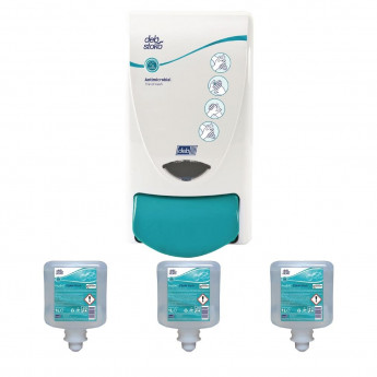 Deb Antibac Soap Dispenser and 3 Unperfumed Antibacterial Foam Hand Soaps 1Ltr - Click to Enlarge