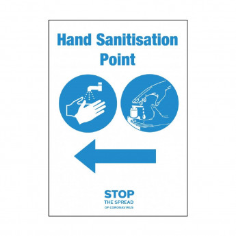 Hand Sanitisation Point Arrow Left Sign A5 Self-Adhesive - Click to Enlarge