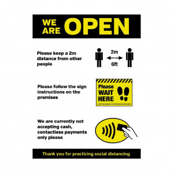 We Are Open Social Distancing Shop Guidance Poster A4 Self-Adhesive - Click to Enlarge