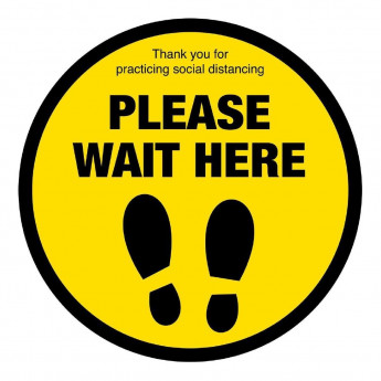 Please Wait Here Social Distancing Floor Graphic 200mm - Click to Enlarge