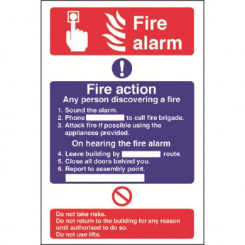 Fire Alarm / Fire Action Sign Self Adhesive - Click to Enlarge