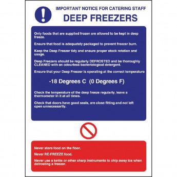 Vogue Deep Freezer Guidelines Sign - Click to Enlarge