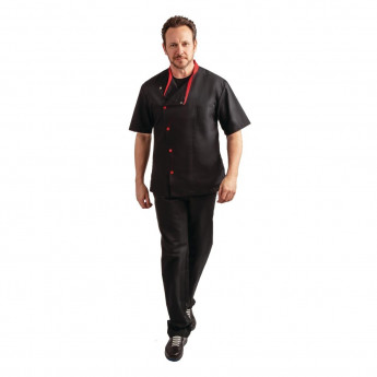 Bragard Juliuso Jacket Black with Red Short Sleeve - Click to Enlarge