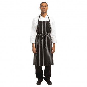 Chef Works Premium Woven Bib Apron Black and White Stripe - Click to Enlarge