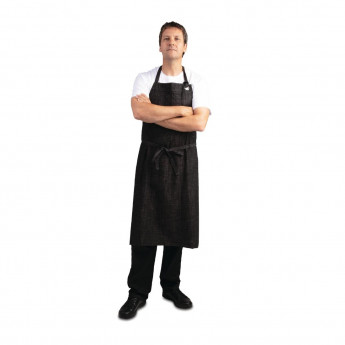 Chef Works Urban Corvallis Crosshatch Wide Bib Apron Black and Burgundy - Click to Enlarge