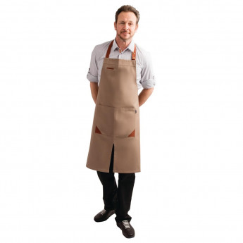 Bragard Fileas Apron Taupe and Leather - Click to Enlarge