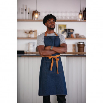 Southside Bistro Apron Denim-Blue With Tan Ties - Click to Enlarge