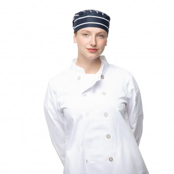 Whites Chefs Skull Cap Blue and White Butchers Stripe - Click to Enlarge