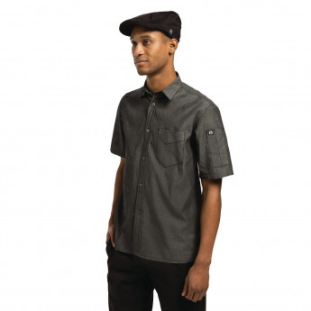 Chef Works Unisex Detroit Denim Short Sleeve Shirt Black L - Click to Enlarge