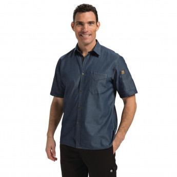 Chef Works Unisex Detroit Denim Short Sleeve Shirt Blue - Click to Enlarge