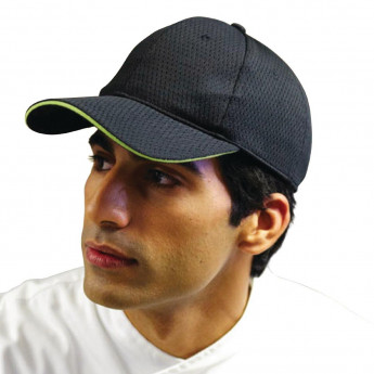 Chef Works Cool Vent Baseball Cap Black with Lime - Click to Enlarge