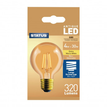 Status 320 Lumens Globe Golden Light Bulb Crystalite Antique LED G80 ES 4w - Click to Enlarge