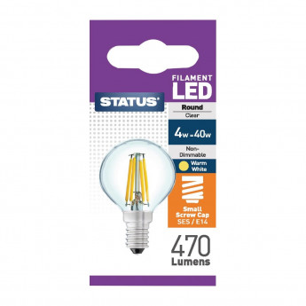 Status Filament LED Round SES Warm White Light Bulb 4/40w - Click to Enlarge