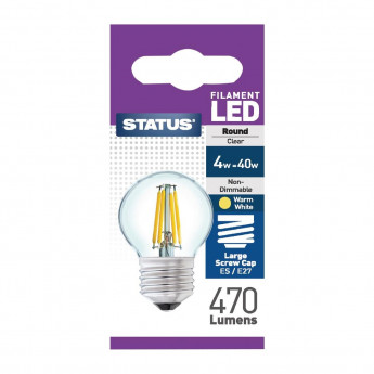 Status Filament LED Round ES Warm White Light Bulb 4/40w - Click to Enlarge