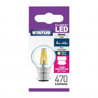 Status Filament LED Round BC Warm White Light Bulb 4/40w - Click to Enlarge
