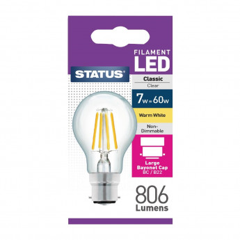 Status Filament LED GLS BC Warm White Light Bulb 7/60w - Click to Enlarge