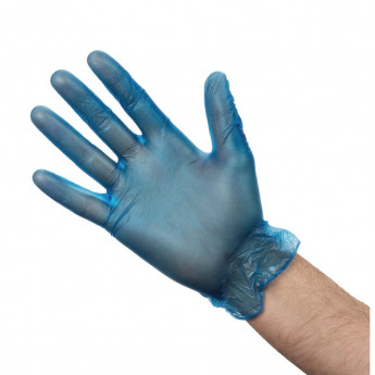 Vogue Powdered Vinyl Gloves Blue Extra Large (Pack of 100) - Click to Enlarge