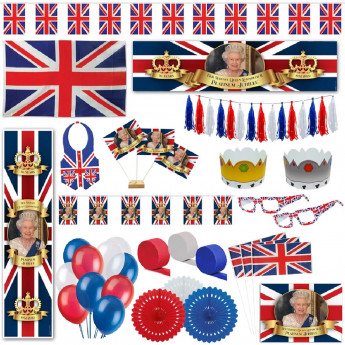 Large Queen's Platinum Jubilee Union Jack Red, White & Blue Decoration & Novelty Party Pack - Click to Enlarge