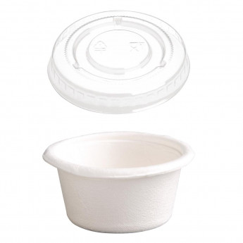 Fiesta Compostable Bagasse Condiment Pots 59ml / 2oz With PET Lids (Pack of 1000) - Click to Enlarge