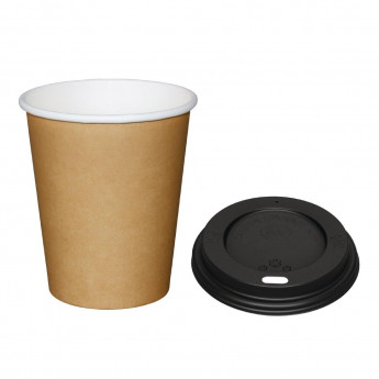 Special Offer Fiesta Recyclable Brown 225ml Hot Cups and Black Lids (Pack of 1000) - Click to Enlarge
