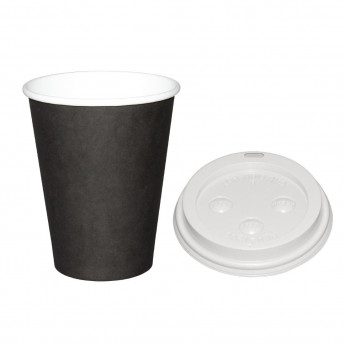 Special Offer Fiesta Recyclable Black 340ml Hot Cups and White Lids (Pack of 1000) - Click to Enlarge