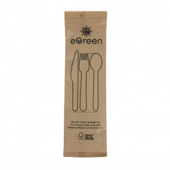 eGreen Individually Kraft Wrapped 4-in-1 Wooden Cutlery Set (Pack of 250) - Click to Enlarge